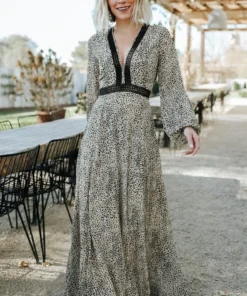 AK Dresses Cha Cha Print Maxi Dress | Taupe