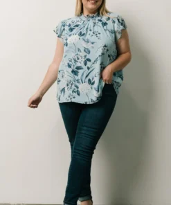 SL Chloe Mock Neck Top | Light Blue Floral Tops