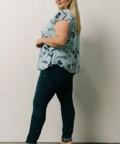 SL Chloe Mock Neck Top | Light Blue Floral Tops