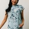 SL Chloe Mock Neck Top | Light Blue Floral Tops