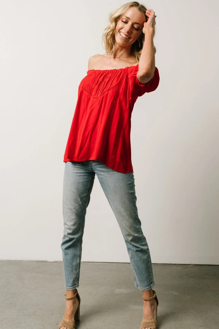 IL Cielo Embroidered Top | Cherry Red 12 IL Cielo Embroidered Top | Cherry Red