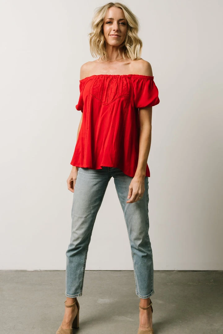 IL Cielo Embroidered Top | Cherry Red 4 IL Cielo Embroidered Top | Cherry Red