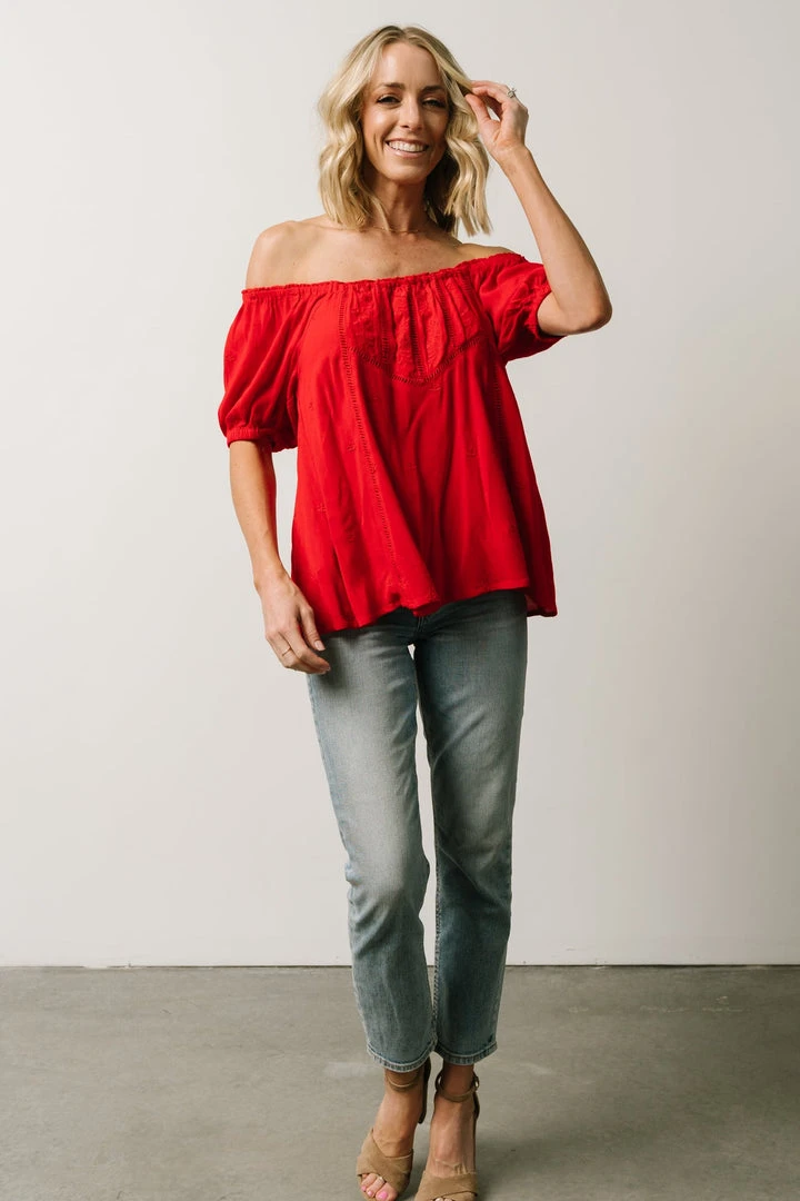 IL Cielo Embroidered Top | Cherry Red 2 IL Cielo Embroidered Top | Cherry Red