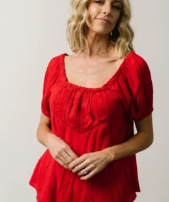 IL Cielo Embroidered Top | Cherry Red