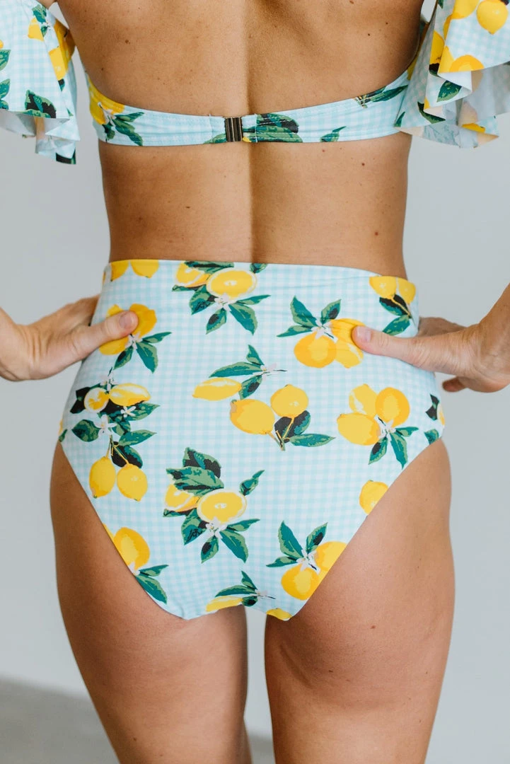 EN Swim Citrus Gingham High Waisted Bikini Bottom | Light Blue 5 EN Swim Citrus Gingham High Waisted Bikini Bottom | Light Blue