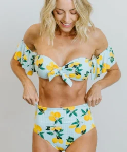 EN Swim Citrus Gingham High Waisted Bikini Bottom | Light Blue