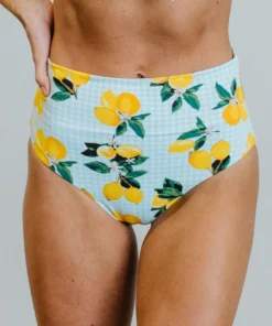 EN Swim Citrus Gingham High Waisted Bikini Bottom | Light Blue