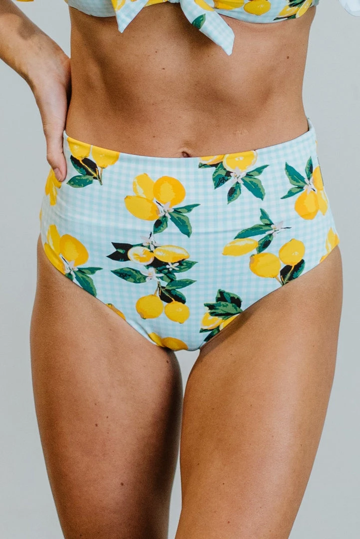 EN Swim Citrus Gingham High Waisted Bikini Bottom | Light Blue 2 EN Swim Citrus Gingham High Waisted Bikini Bottom | Light Blue