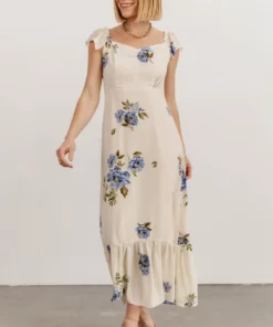 SL Clara Midi Dress | Cream + Blue Floral