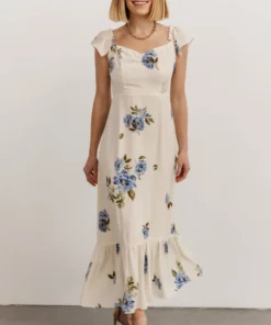 SL Clara Midi Dress | Cream + Blue Floral