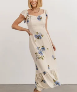 SL Clara Midi Dress | Cream + Blue Floral