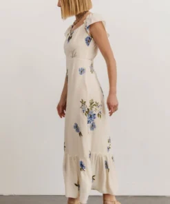 SL Clara Midi Dress | Cream + Blue Floral