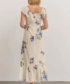 SL Clara Midi Dress | Cream + Blue Floral