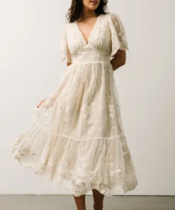 FT Clarisa Lace Midi Dress | Vintage Cream Dresses