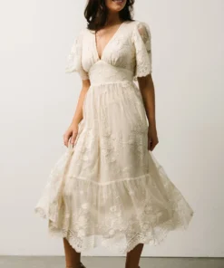 FT Clarisa Lace Midi Dress | Vintage Cream Dresses