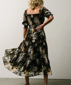 BB Custom Fabian Jacquard Midi Dress | Black Floral