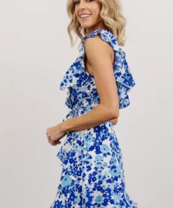 SL Coralie Ruffle Mini Dress | Blue Floral Dresses