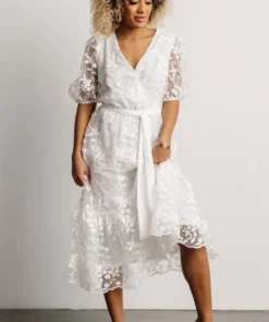 FT Dresses Cynthia Embossed Midi Dress | Off White