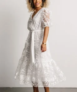 FT Dresses Cynthia Embossed Midi Dress | Off White