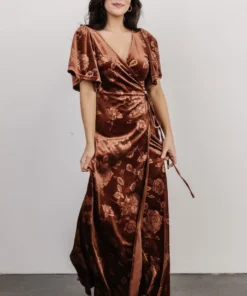 BB Custom Danielle Embossed Velvet Maxi Dress | Bronze