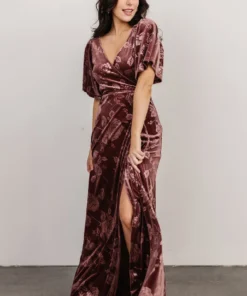 BB Custom Danielle Embossed Velvet Maxi Dress | Dusty Plum