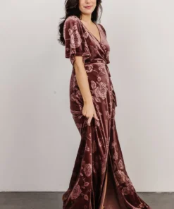 BB Custom Danielle Embossed Velvet Maxi Dress | Dusty Plum
