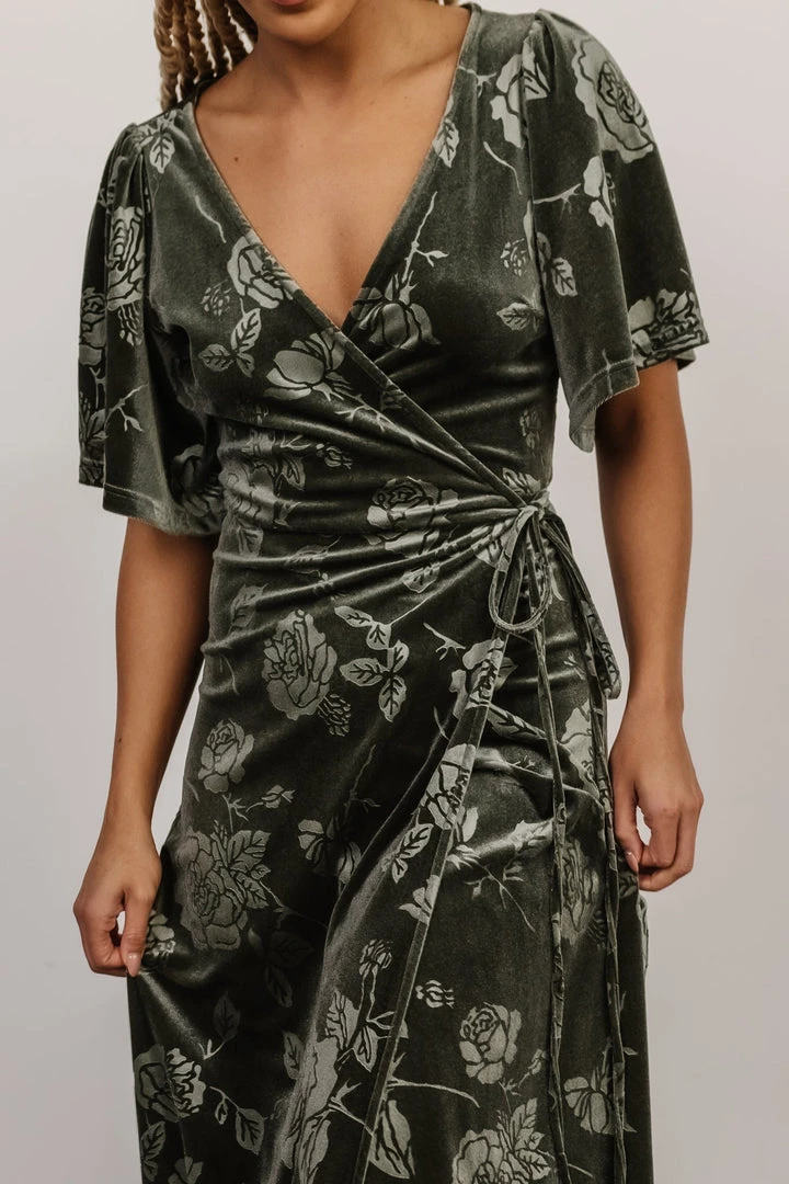 BB Custom Danielle Embossed Velvet Maxi Dress | Green 5 BB Custom Danielle Embossed Velvet Maxi Dress | Green