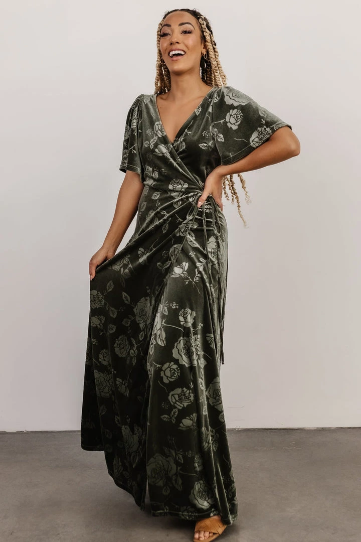 BB Custom Danielle Embossed Velvet Maxi Dress | Green 6 BB Custom Danielle Embossed Velvet Maxi Dress | Green