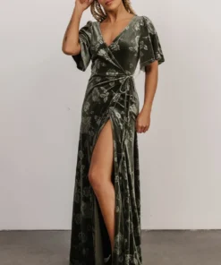 BB Custom Danielle Embossed Velvet Maxi Dress | Green