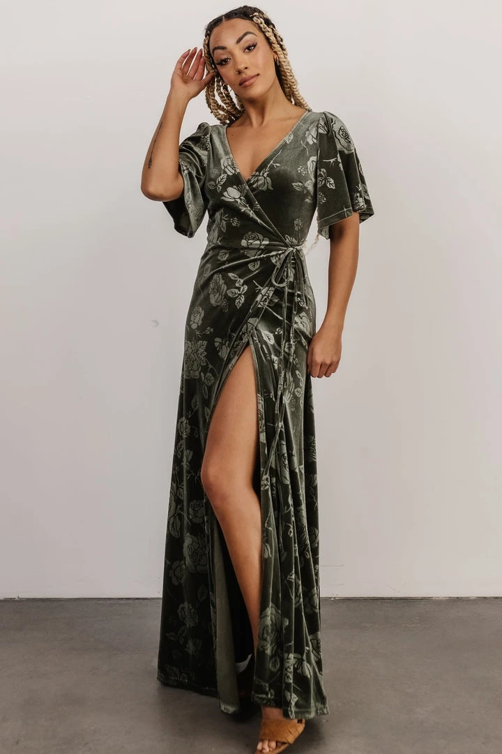 BB Custom Danielle Embossed Velvet Maxi Dress | Green 2 BB Custom Danielle Embossed Velvet Maxi Dress | Green