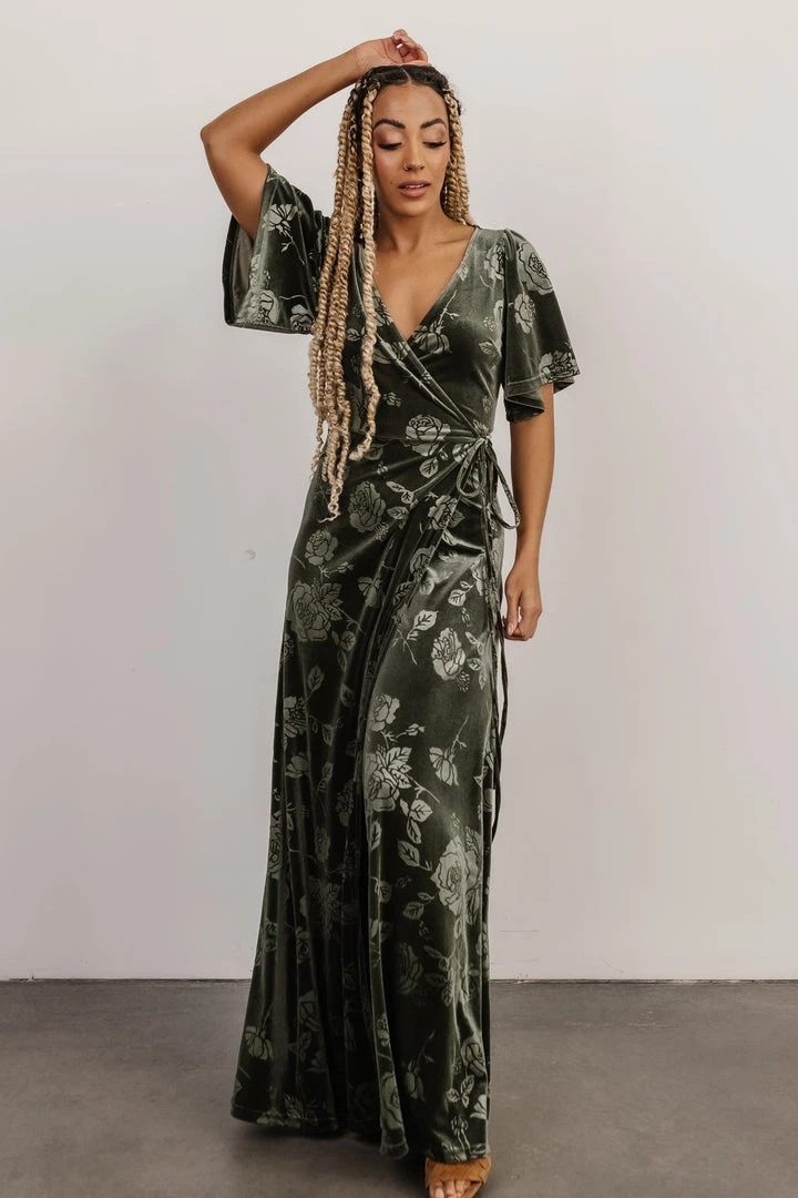 BB Custom Danielle Embossed Velvet Maxi Dress | Green 4 BB Custom Danielle Embossed Velvet Maxi Dress | Green