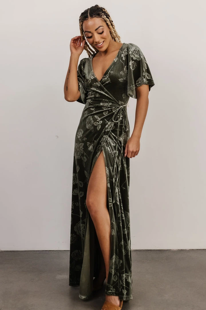 BB Custom Danielle Embossed Velvet Maxi Dress | Green 8 BB Custom Danielle Embossed Velvet Maxi Dress | Green