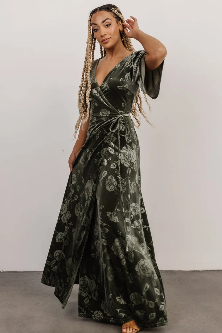 BB Custom Danielle Embossed Velvet Maxi Dress | Green 3 BB Custom Danielle Embossed Velvet Maxi Dress | Green