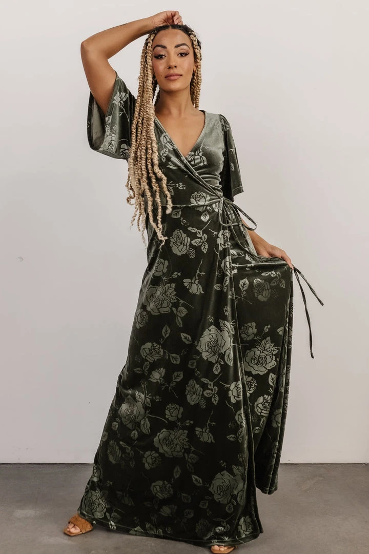 BB Custom Danielle Embossed Velvet Maxi Dress | Green 1 BB Custom Danielle Embossed Velvet Maxi Dress | Green