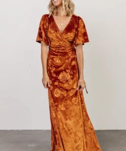 BB Custom Danielle Embossed Velvet Maxi Dress | Rust