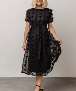 POL Darbi Floral Dot Midi Dress | Black Dresses