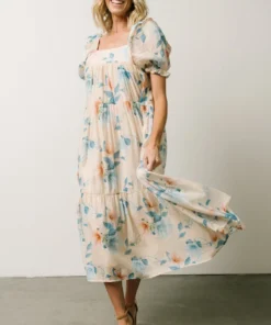 HAY Dora Baby Doll Midi Dress | Light Peach Floral