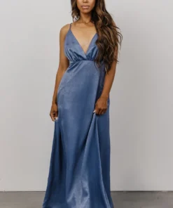 FT Dresses Dover Satin Maxi Dress | Slate Blue