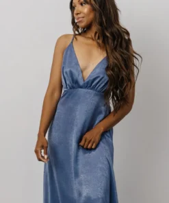 FT Dresses Dover Satin Maxi Dress | Slate Blue