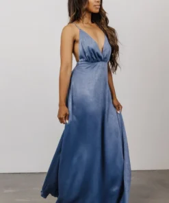 FT Dresses Dover Satin Maxi Dress | Slate Blue