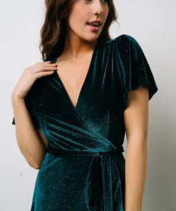 BB Custom Dresses Calvin Sparkle Velvet Wrap Dress | Jade