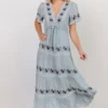 POL Dublin Embroidered Maxi Dress | Blue