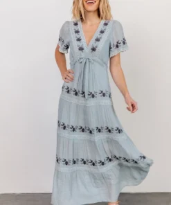 POL Dublin Embroidered Maxi Dress | Blue