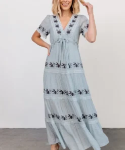 POL Dublin Embroidered Maxi Dress | Blue
