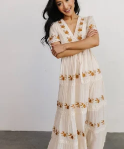 POL Dublin Embroidered Maxi Dress | Natural Dresses