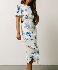 SL Eleanor Midi Dress | Cream + Blue Floral