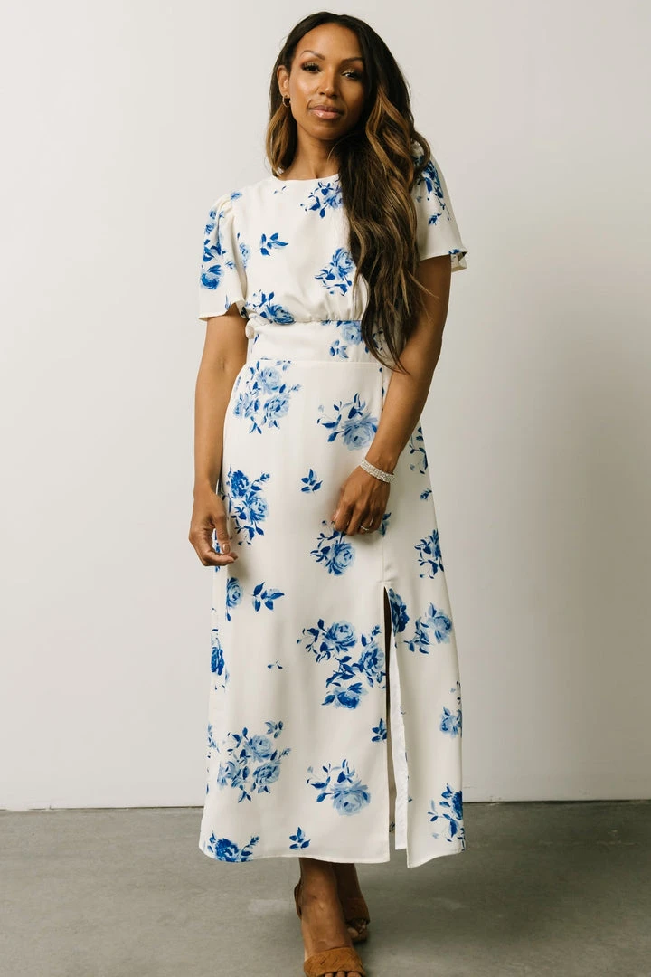 SL Eleanor Midi Dress | Cream + Blue Floral 1 SL Eleanor Midi Dress | Cream + Blue Floral
