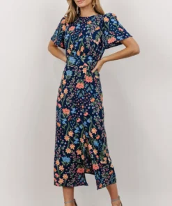 SL Eleanor Midi Dress | Dark Blue + Coral Floral Dresses