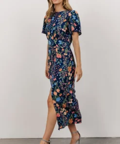 SL Eleanor Midi Dress | Dark Blue + Coral Floral Dresses 7 SL Eleanor Midi Dress | Dark Blue + Coral Floral Dresses