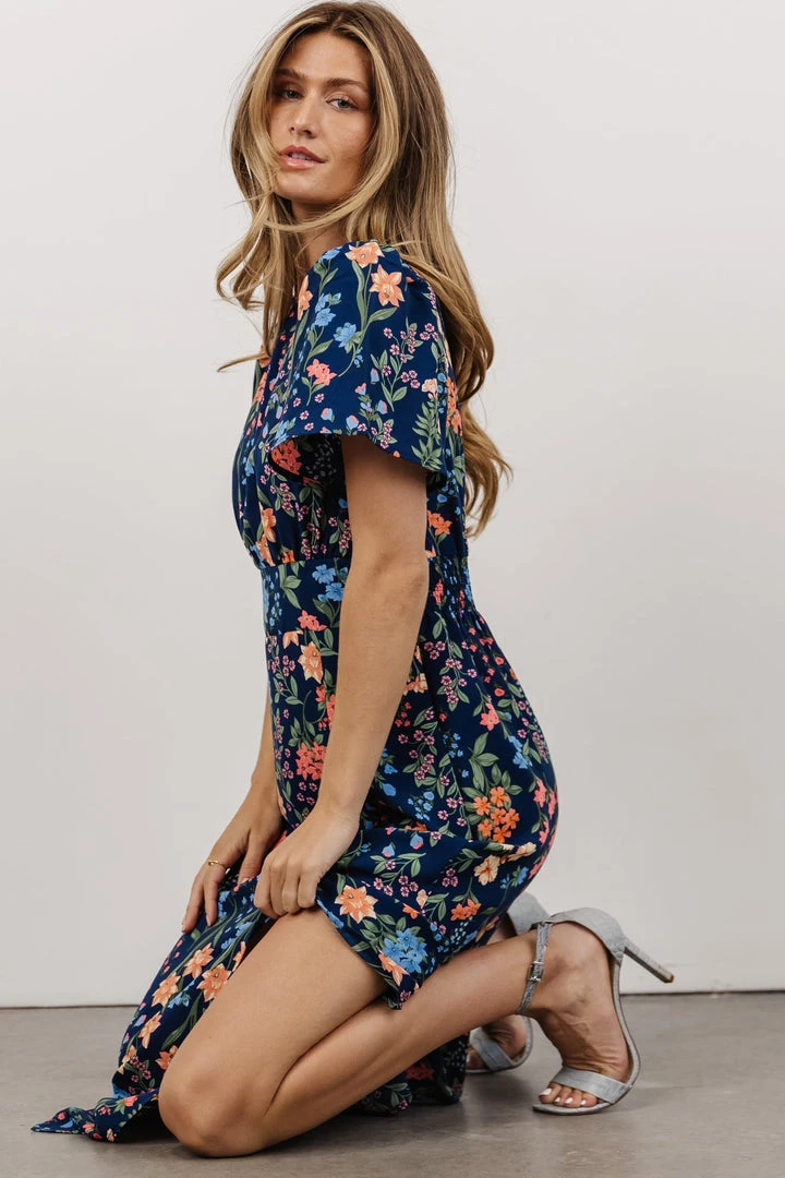 SL Eleanor Midi Dress | Dark Blue + Coral Floral Dresses 2 SL Eleanor Midi Dress | Dark Blue + Coral Floral Dresses